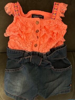 Limited Too Coral Lace/Denim Shorts Romper